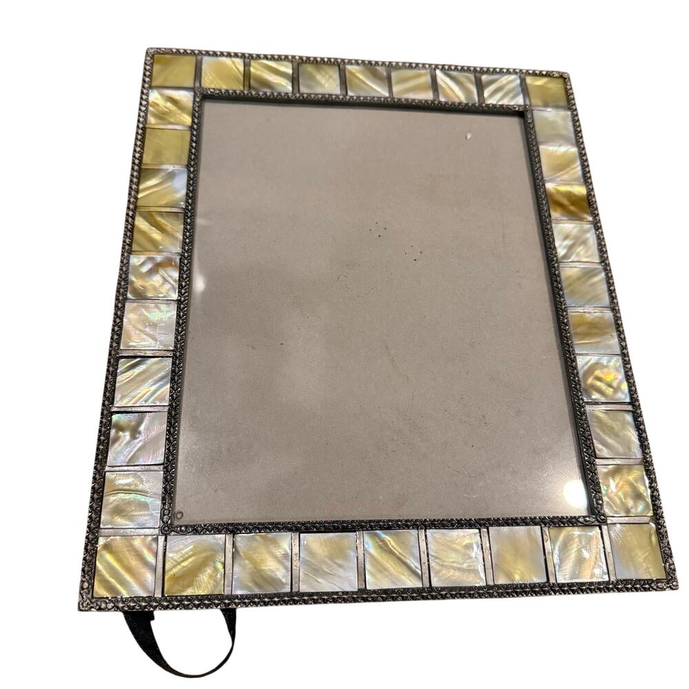 Vintage Mother of Pearl Style Picture Frame 8x10 Size Standing Decor Heavy Metal